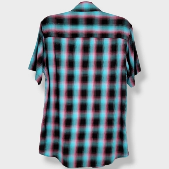 DIXXON Shreddy Bamboo Short Sleeve Plaid Button Up Blue, Pink - Picture 9 of 15